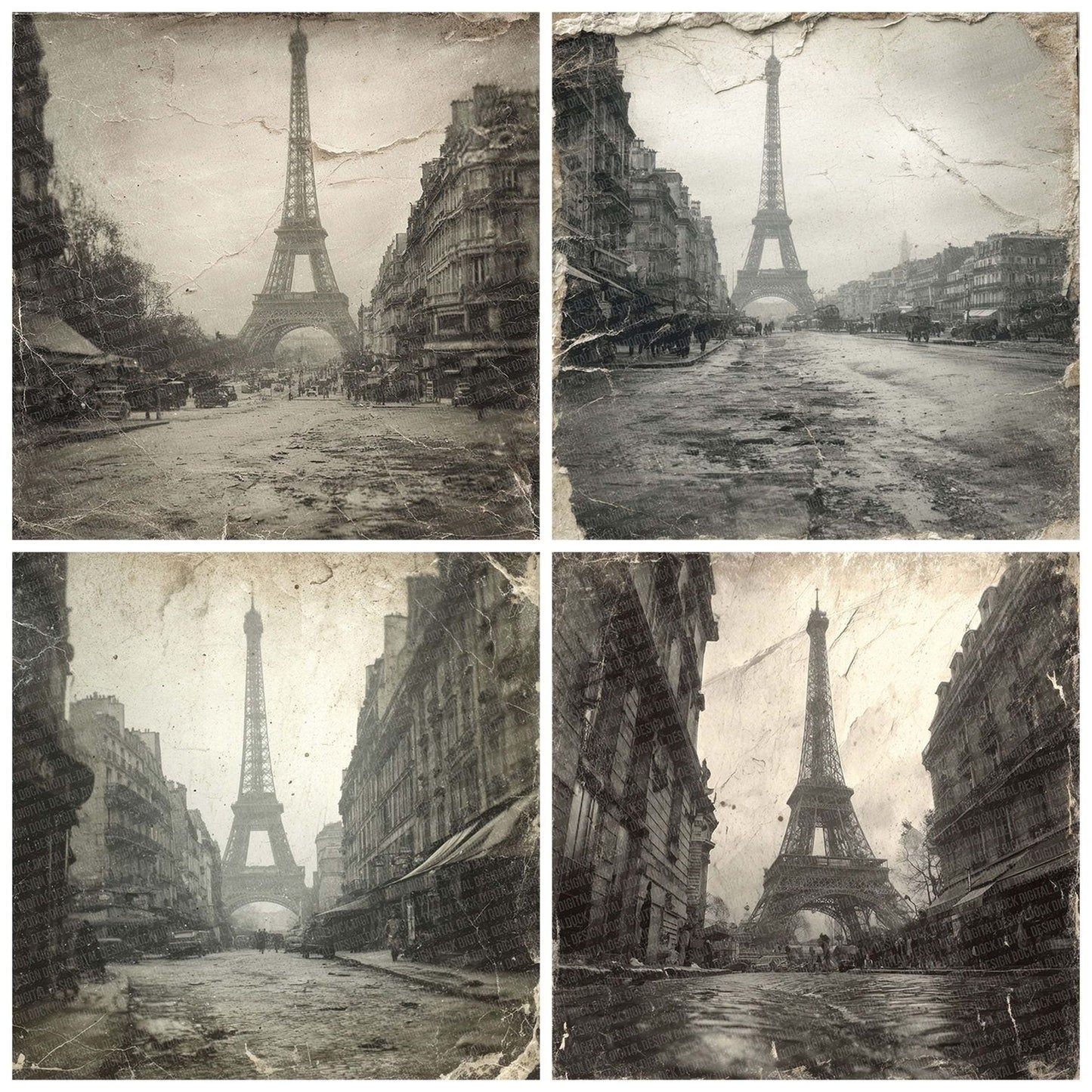 Eiffel Tower Damaged Photo Digital Paper Pack (DDD001549)