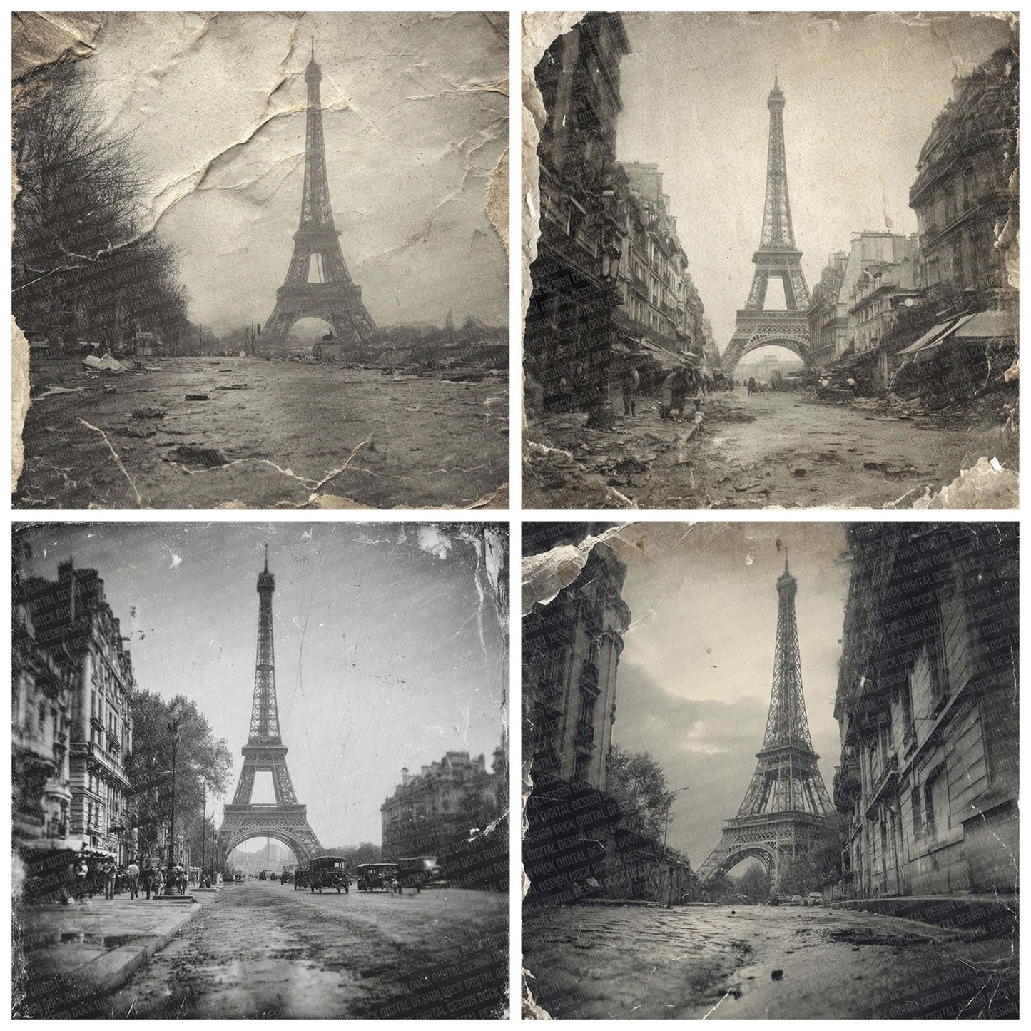 Eiffel Tower Damaged Photo Digital Paper Pack (DDD001549)