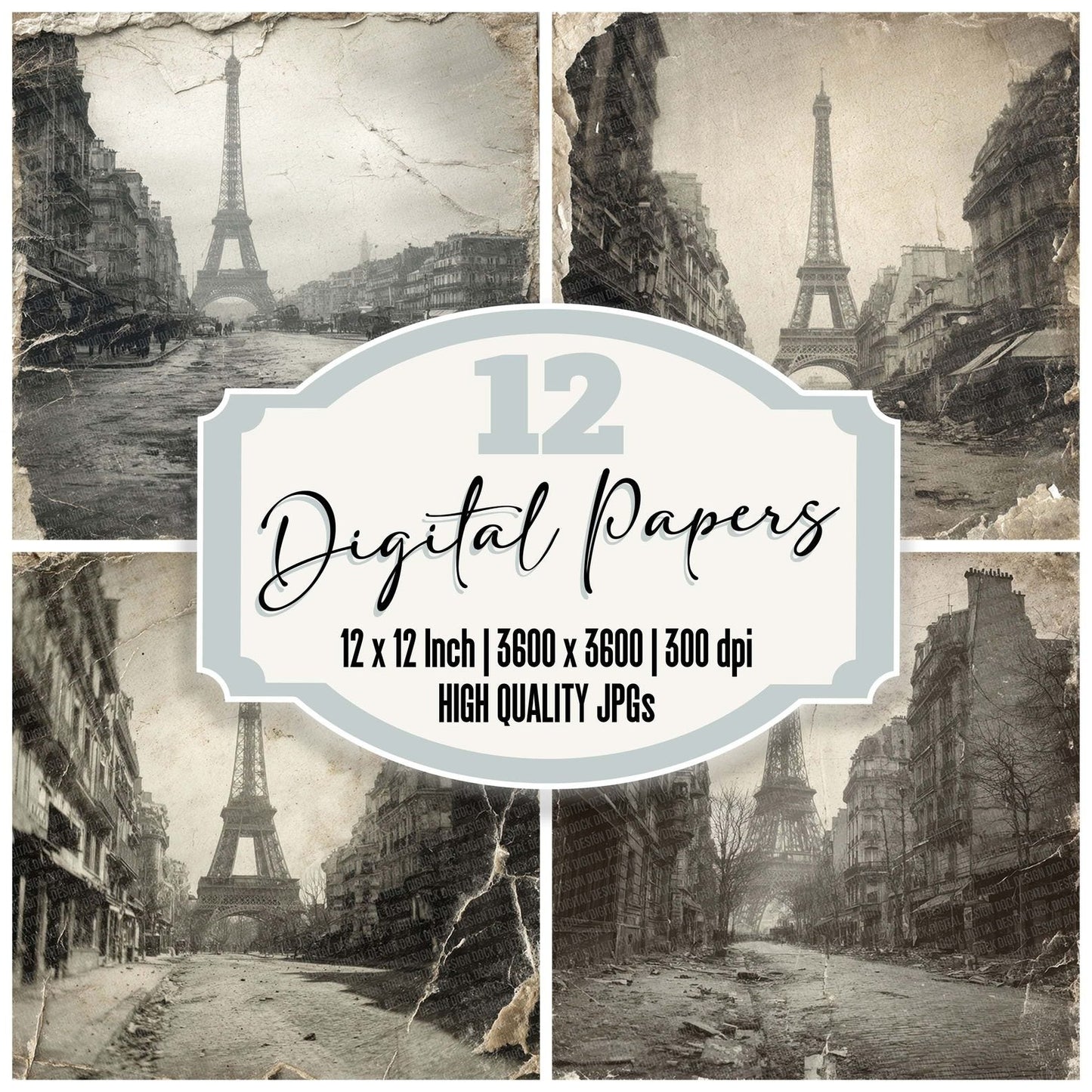 Eiffel Tower Damaged Photo Digital Paper Pack (DDD001549)