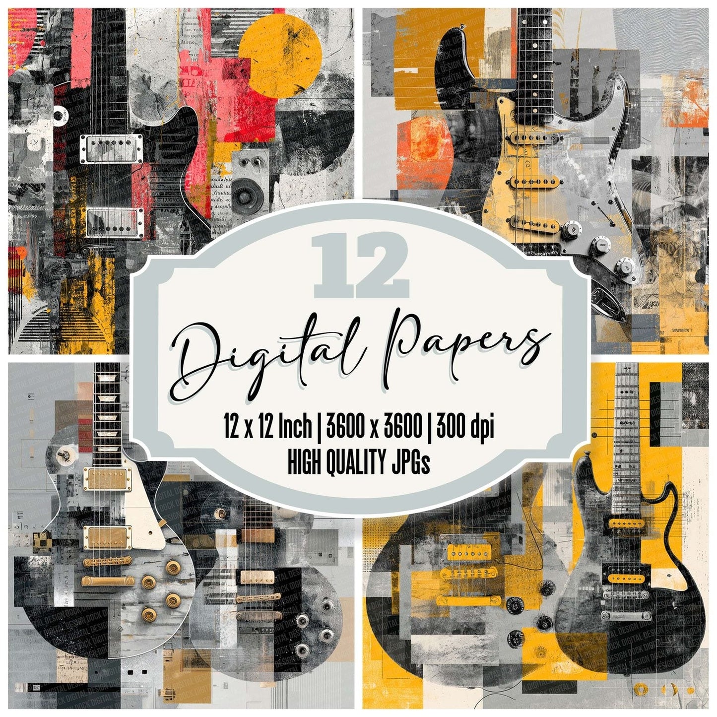 Electric Guitar Moodboard Digital Paper Pack (DDD001551)