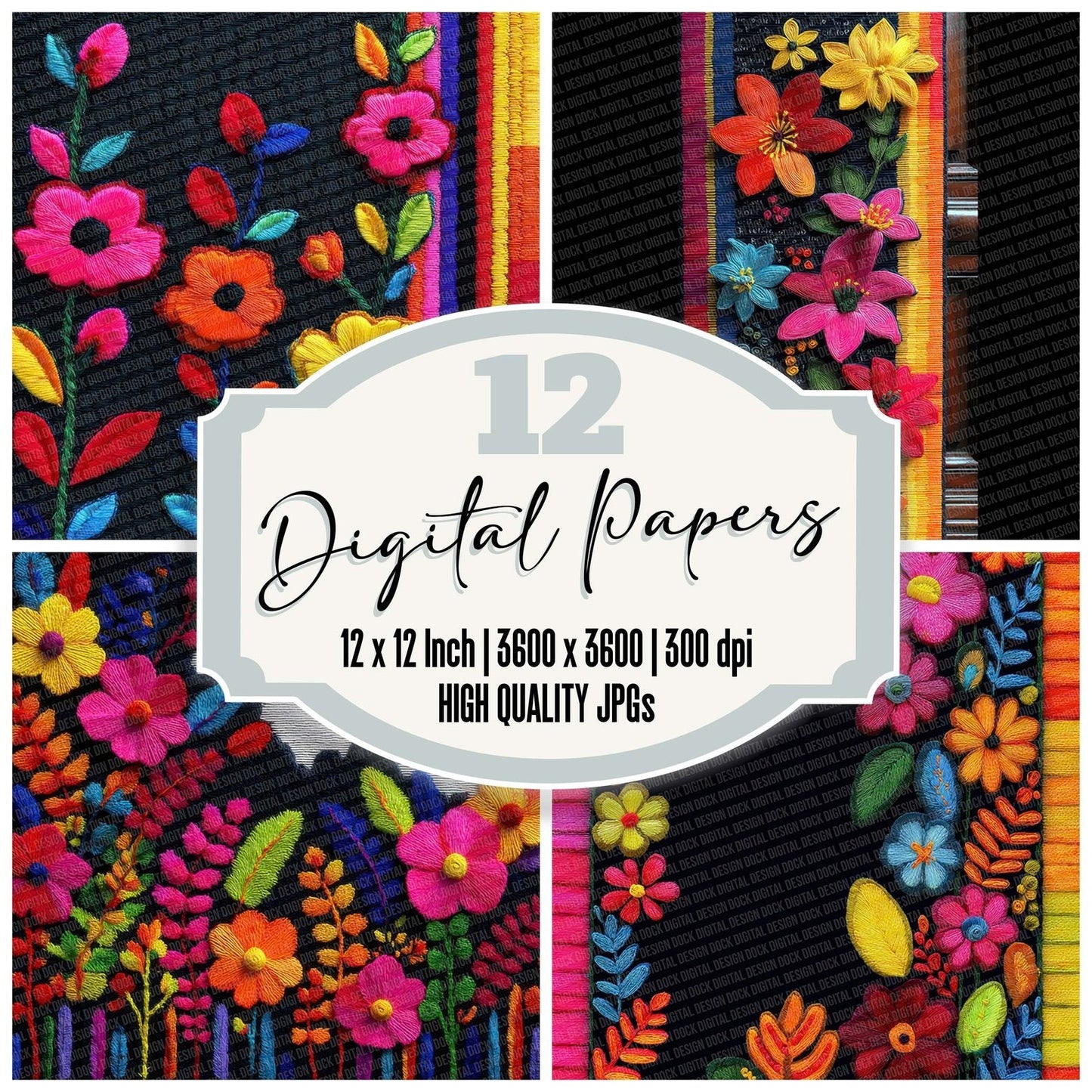 Embroidered Garden Digital Paper Pack (DDD001564)