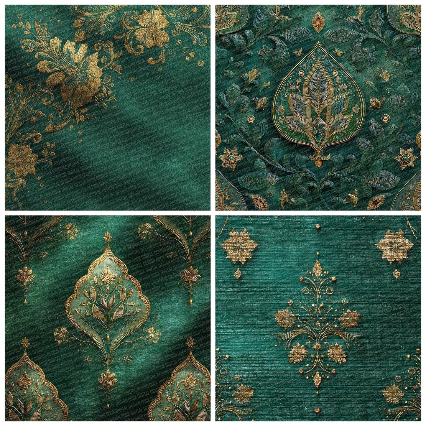 Emerald Silk Motif Digital Paper Pack (DDD001570)