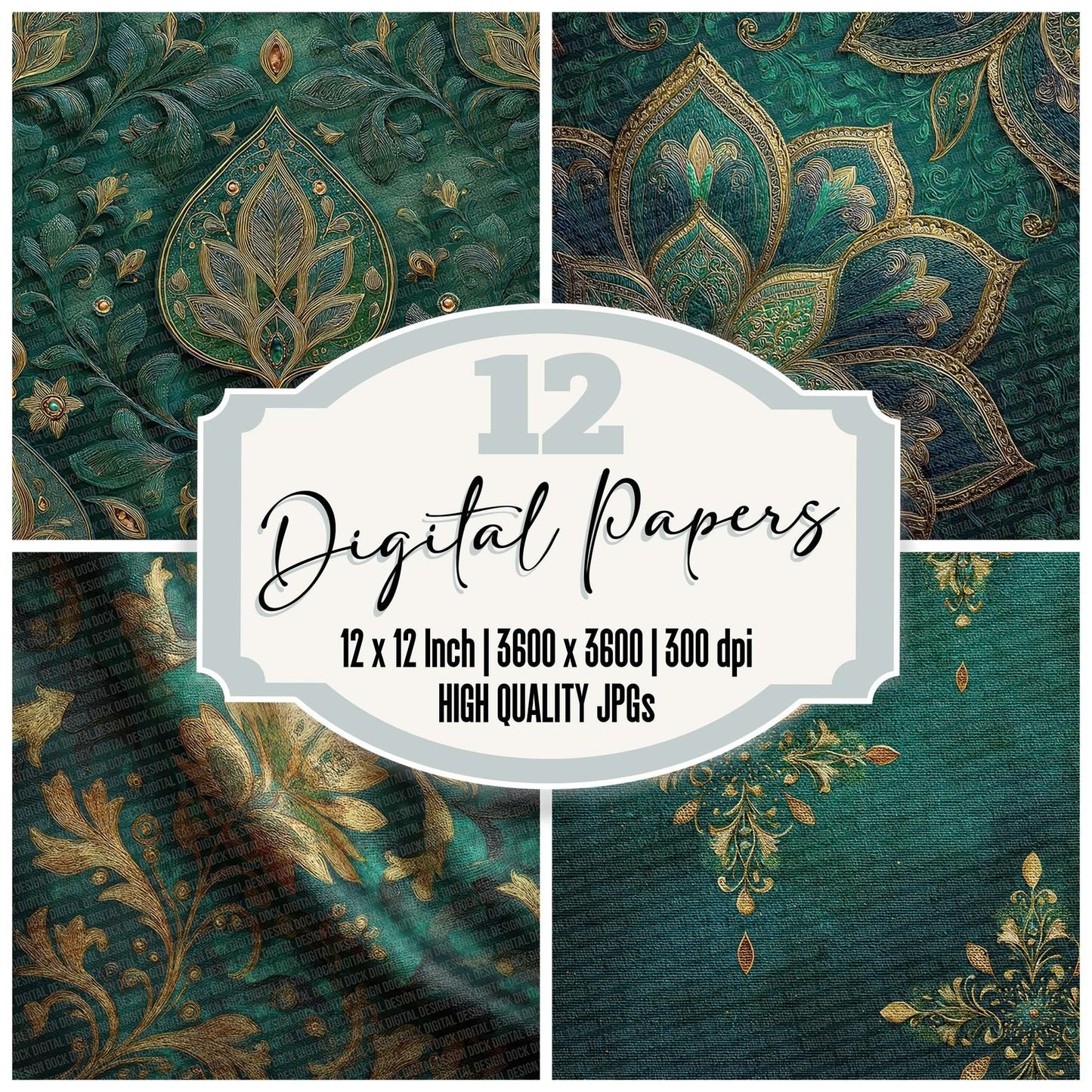 Emerald Silk Motif Digital Paper Pack (DDD001570)
