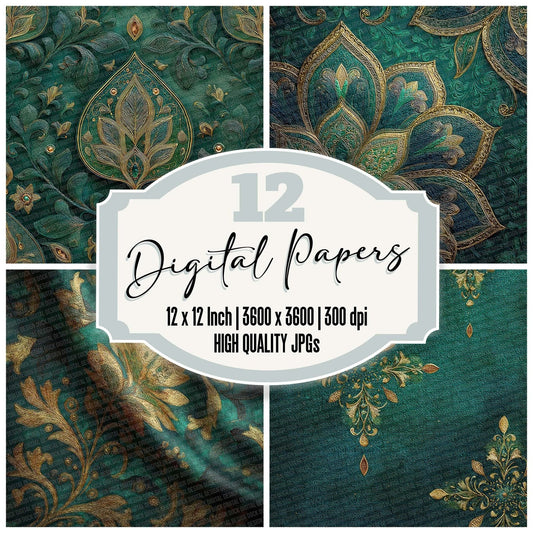 Emerald Silk Motif Digital Paper Pack (DDD001570)