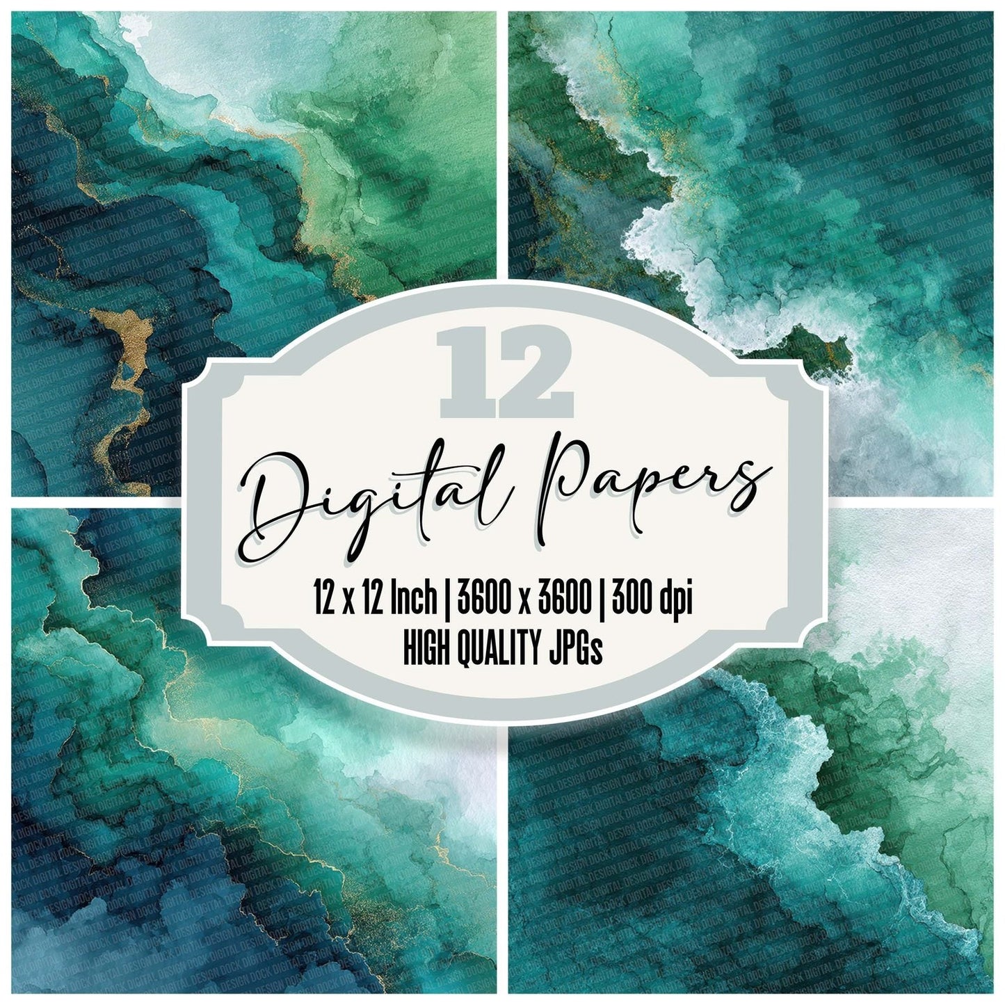 Emerald Teal Ripple Digital Paper Pack (DDD001572)