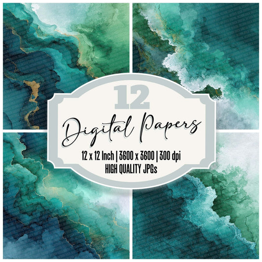 Emerald Teal Ripple Digital Paper Pack (DDD001572)