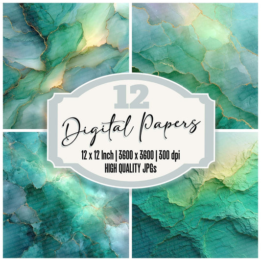 Emerald Vein Abstract Digital Paper Pack (DDD001573)