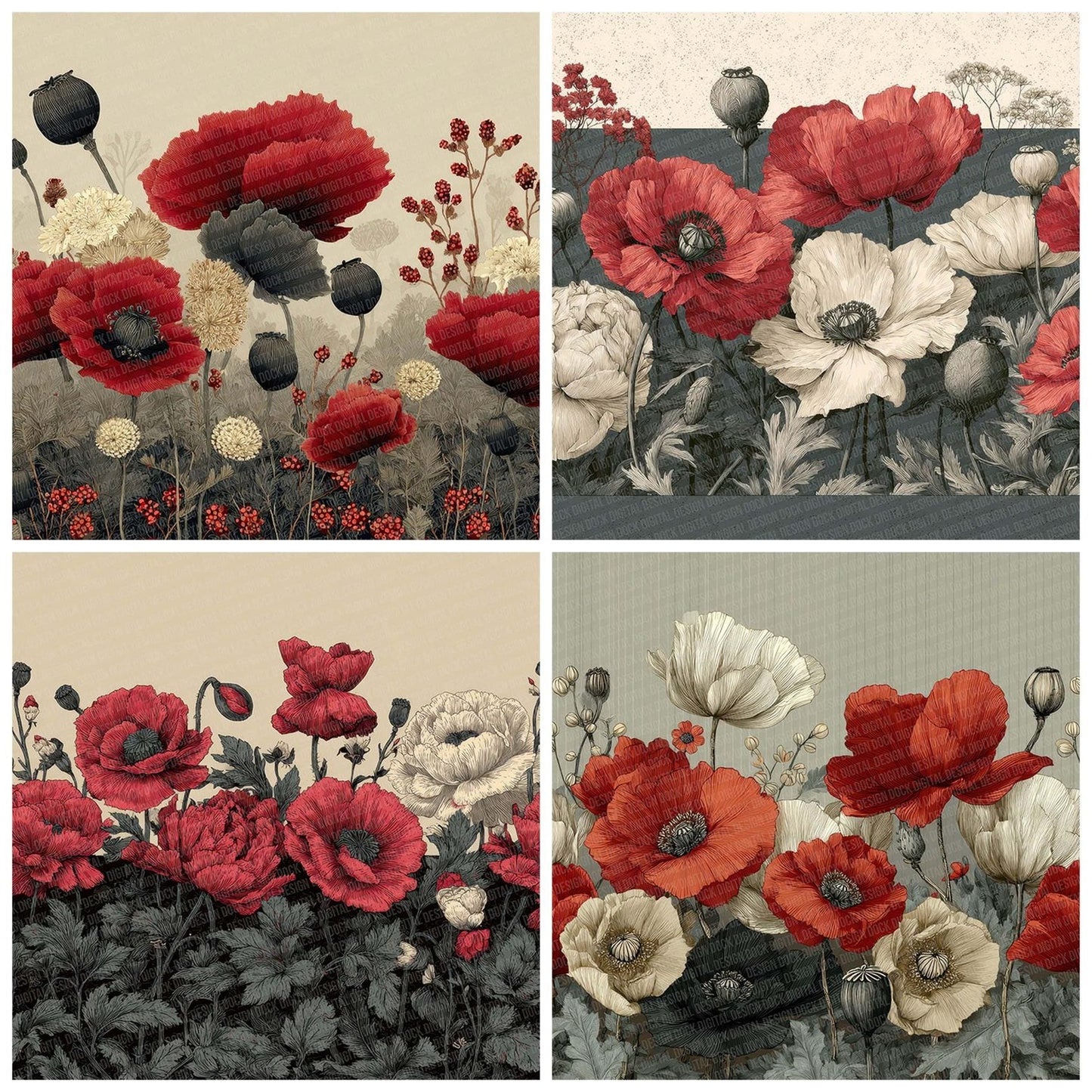English Remembrance Poppies Digital Paper Pack (DDD001603)