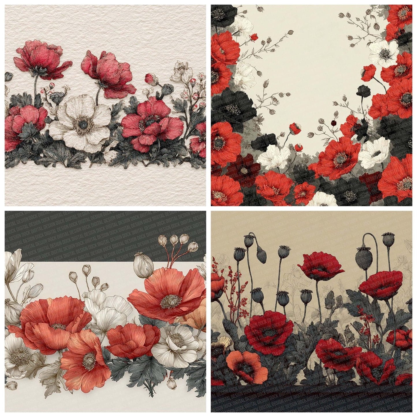 English Remembrance Poppies Digital Paper Pack (DDD001603)