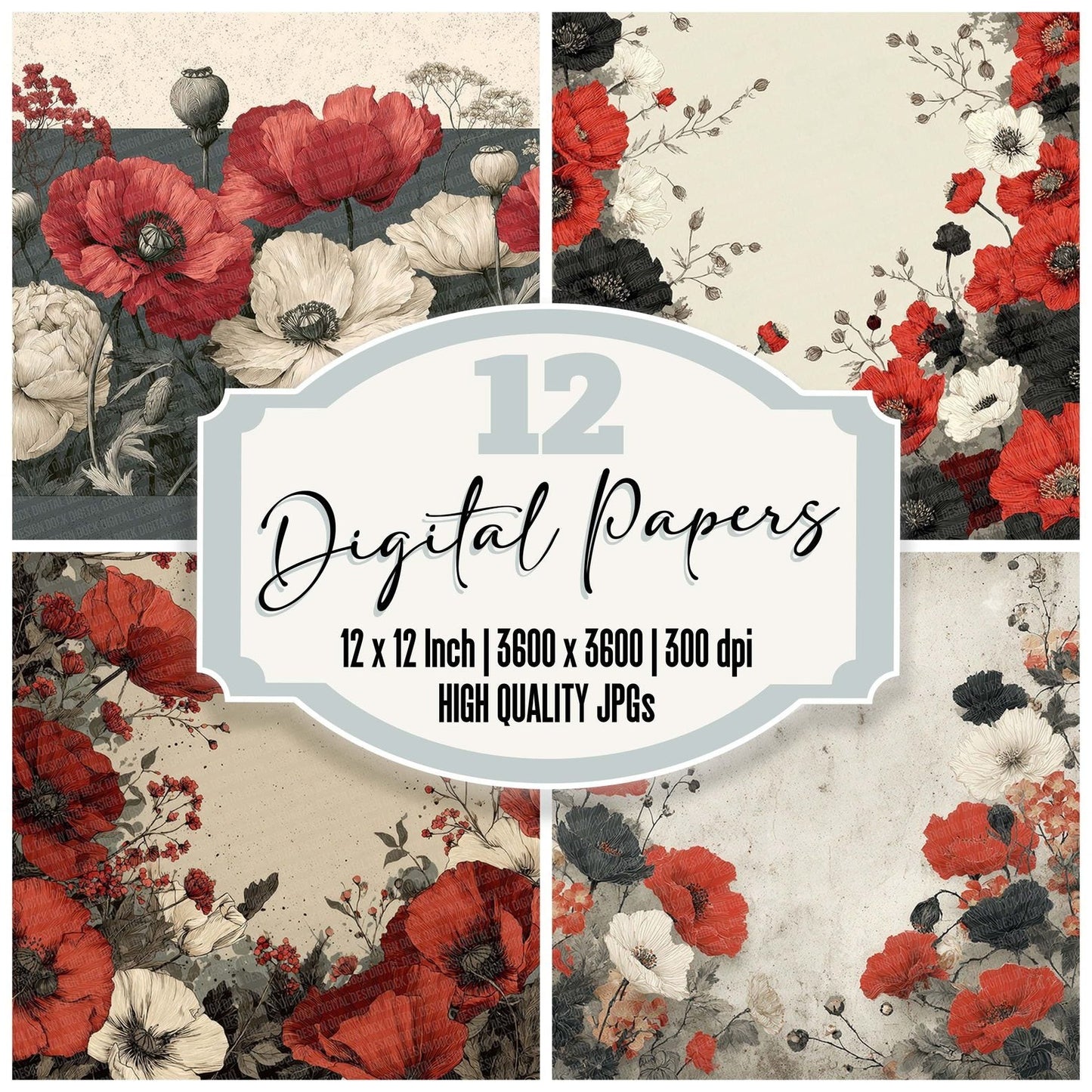 English Remembrance Poppies Digital Paper Pack (DDD001603)