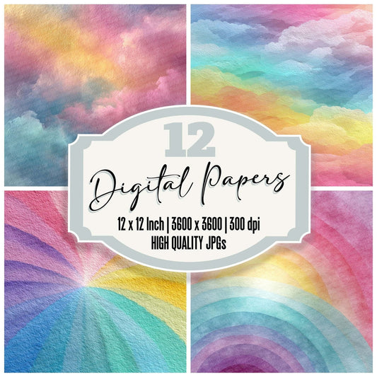 Ethereal Pastel Watercolour Rainbow Digital Paper Pack (DDD001614)