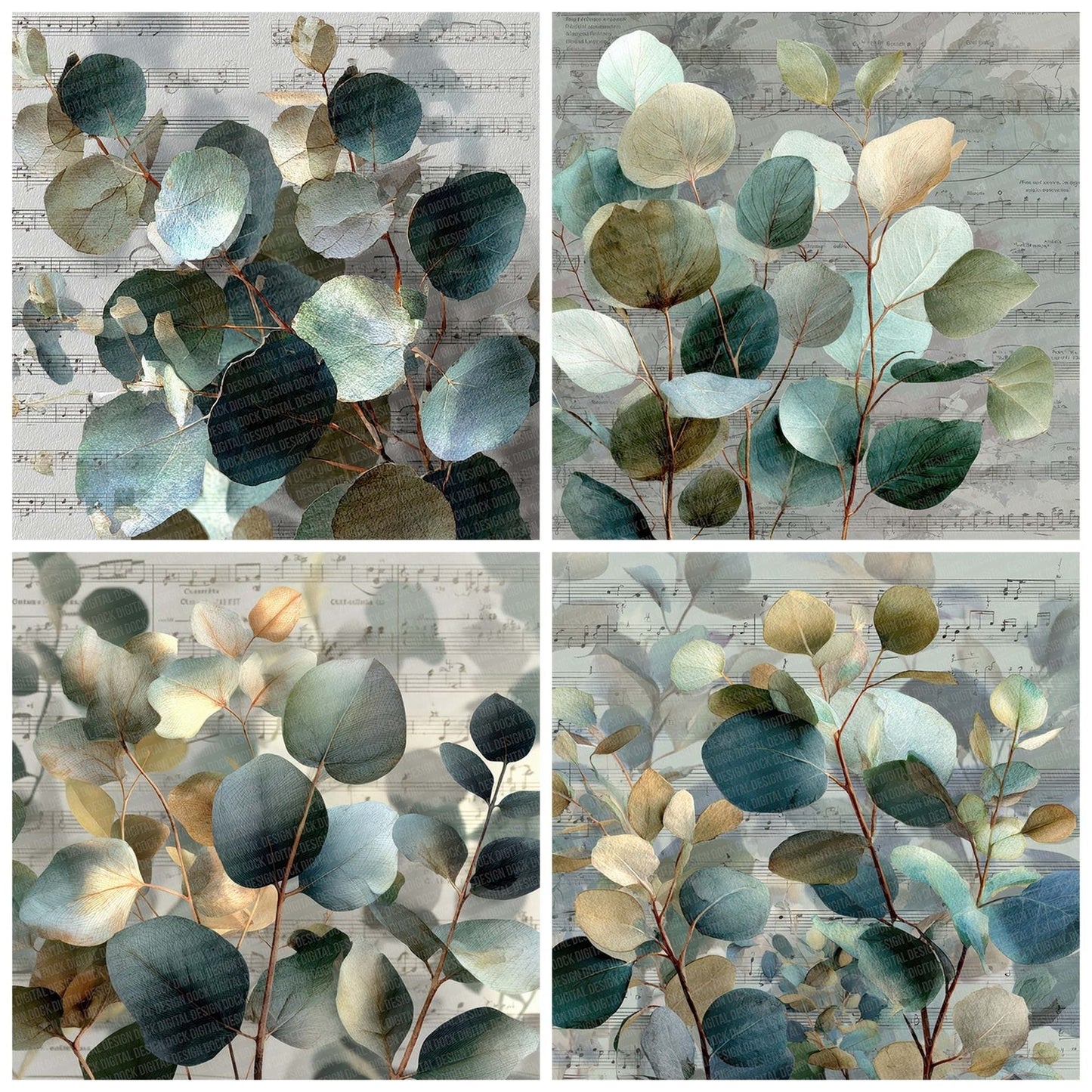 Eucalyptus Music Fade Digital Paper Pack (DDD007649)
