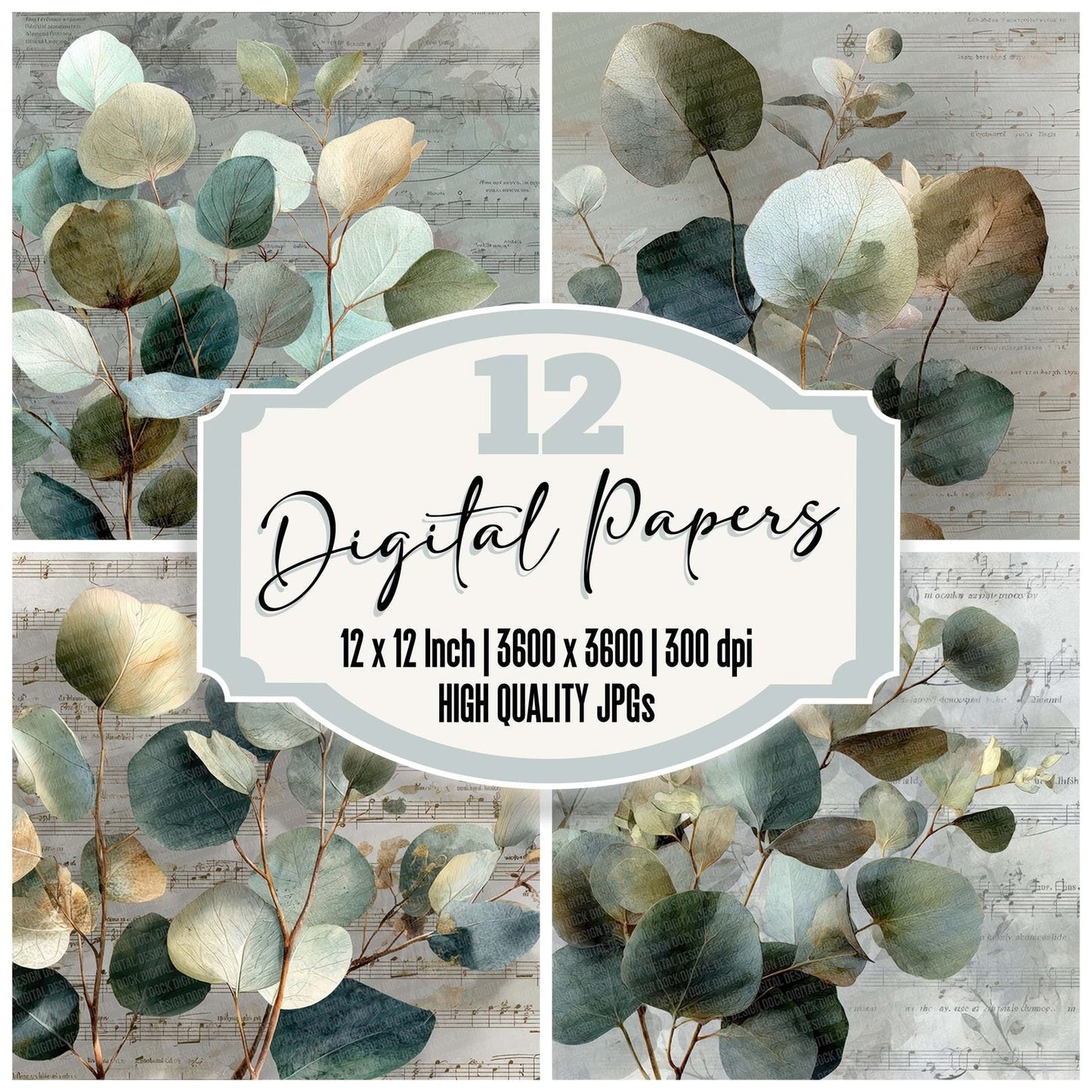 Eucalyptus Music Fade Digital Paper Pack (DDD007649)