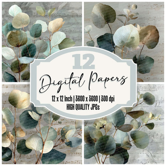 Eucalyptus Music Fade Digital Paper Pack (DDD007649)