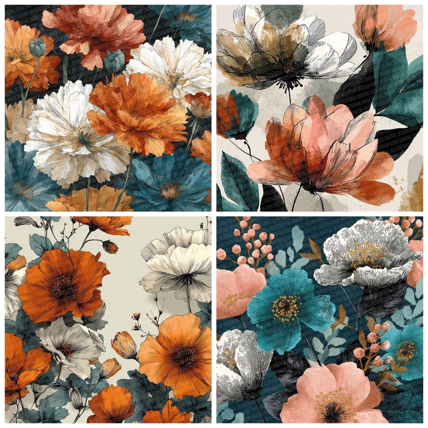 Expressive Ink Florals Digital Paper Pack (DDD001628)