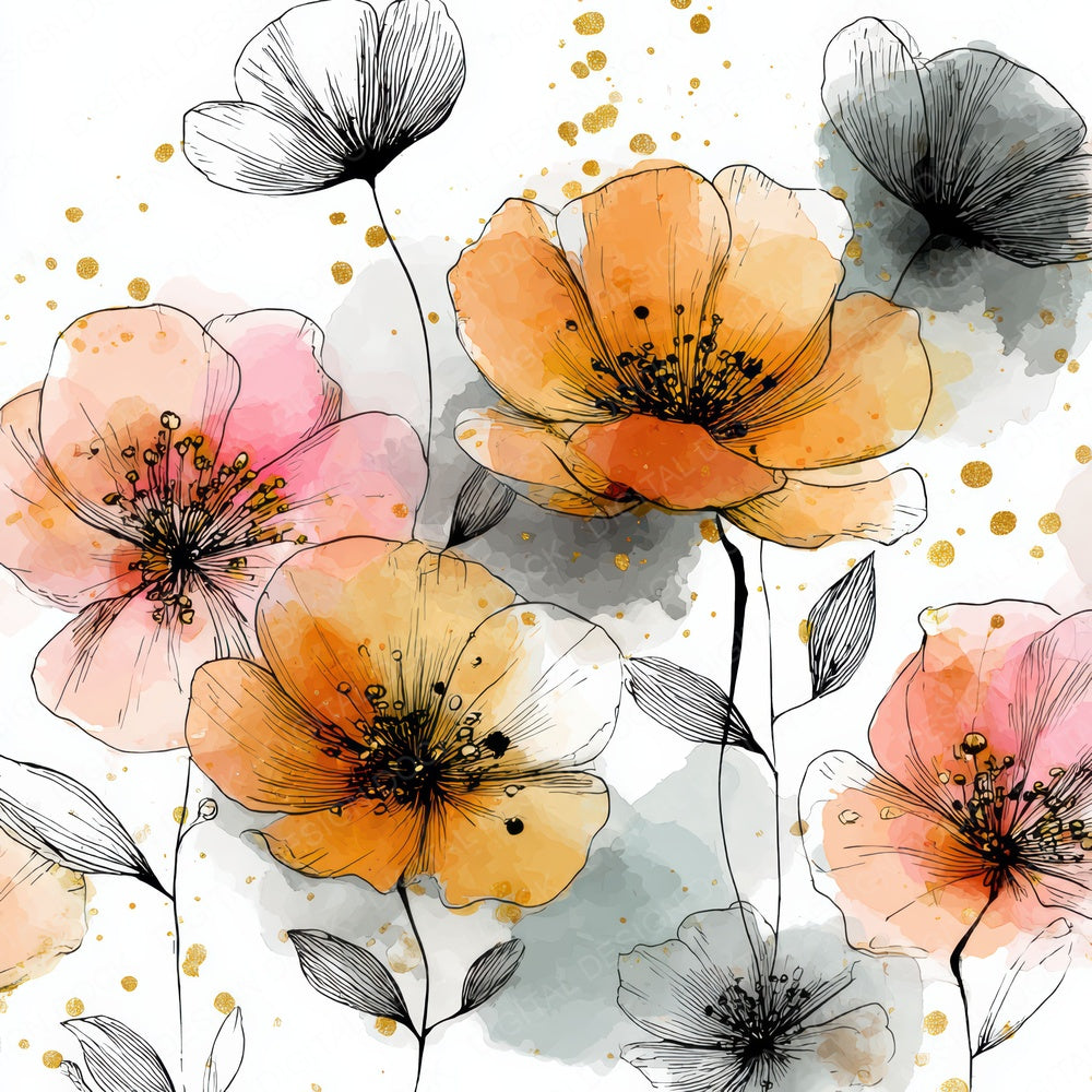 Fashion Sketch Floral Background Digital Paper Pack (DDD007833)