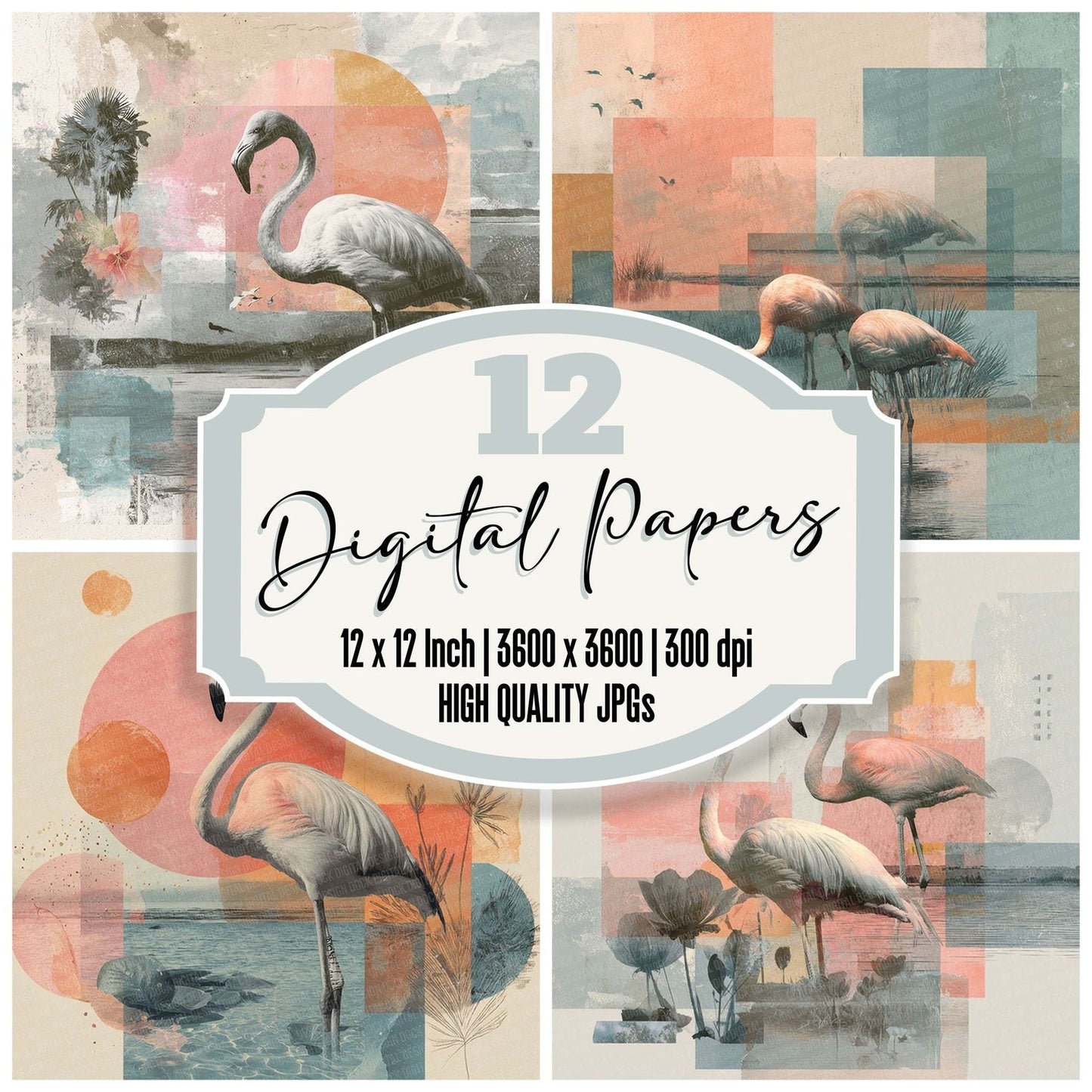 Flamingo Lagoon Moodboard Digital Paper Pack (DDD001724)