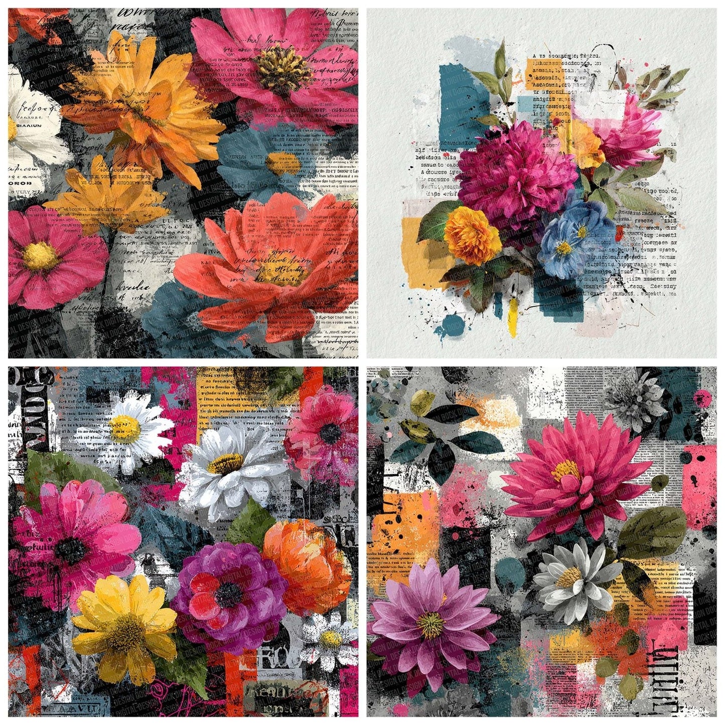 Floral Clash Script Digital Paper Pack (DDD001733)