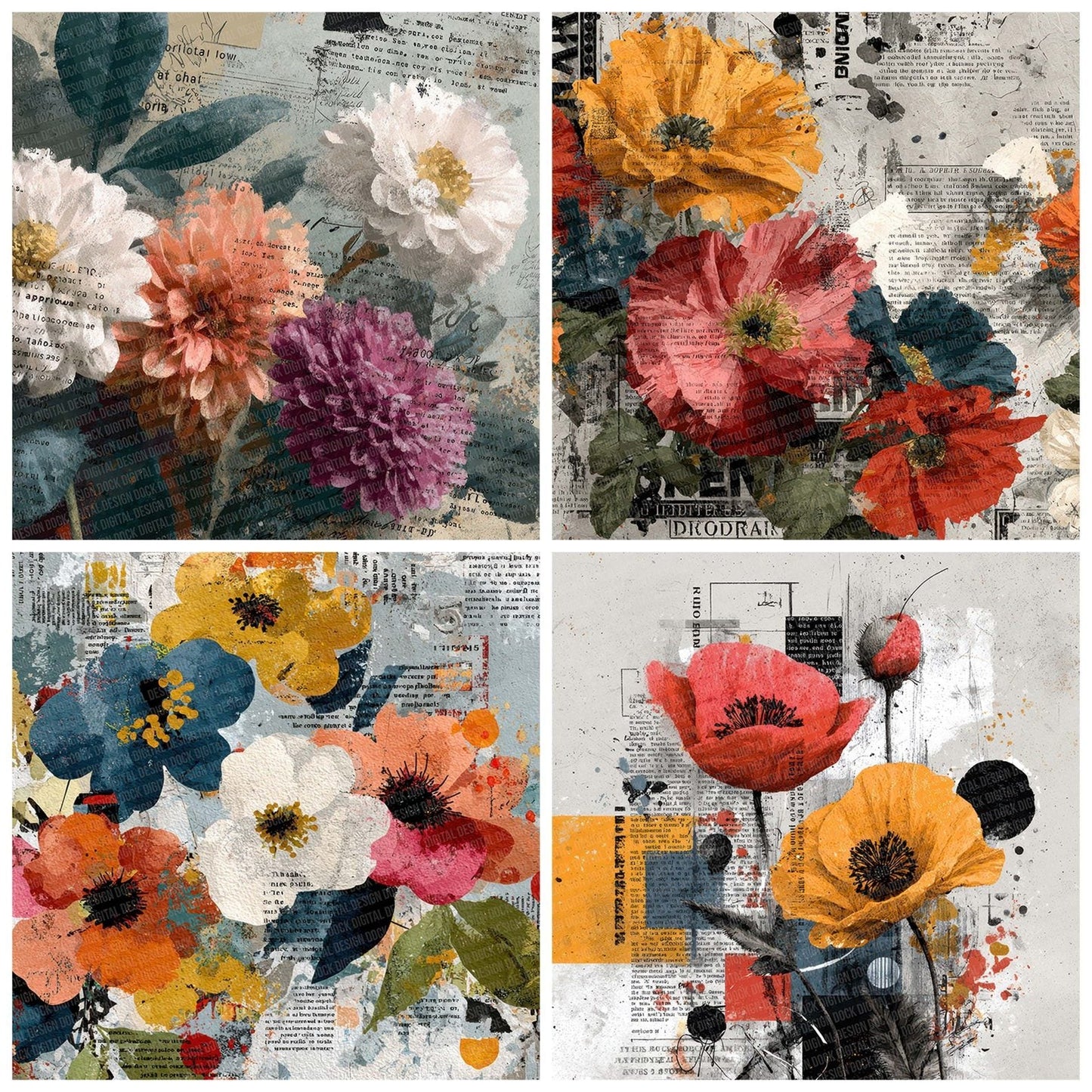 Floral Clash Script Digital Paper Pack (DDD001733)