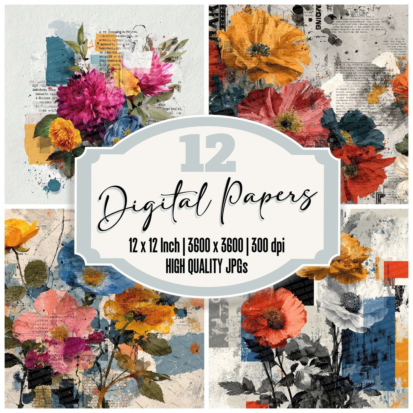 Floral Clash Script Digital Paper Pack (DDD001733)