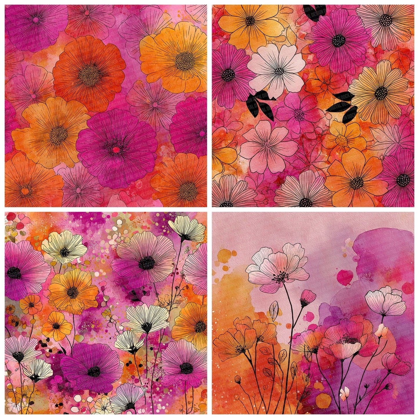 Floral Ink Splash Digital Paper Pack (DDD001738)