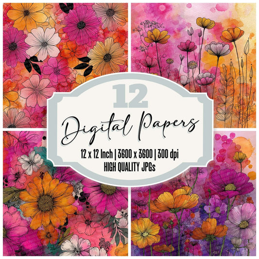 Floral Ink Splash Digital Paper Pack (DDD001738)