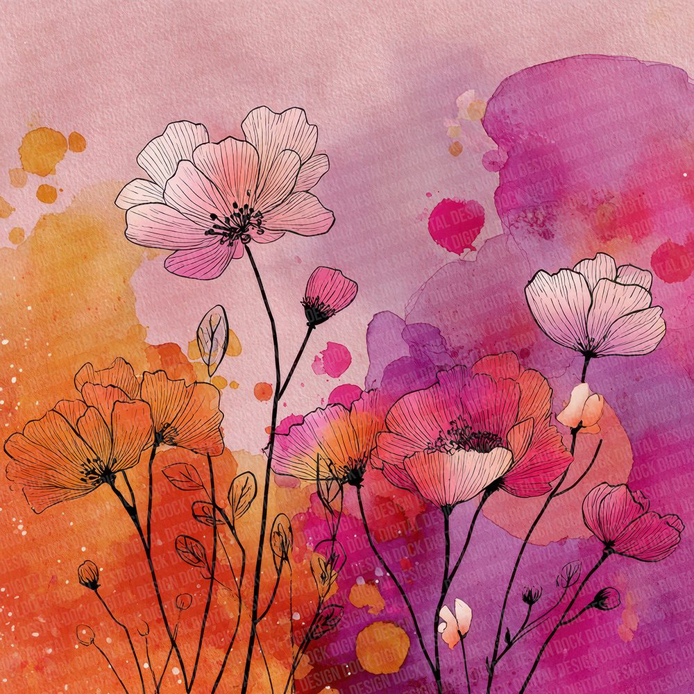 Floral Ink Splash Digital Paper Pack (DDD001738)