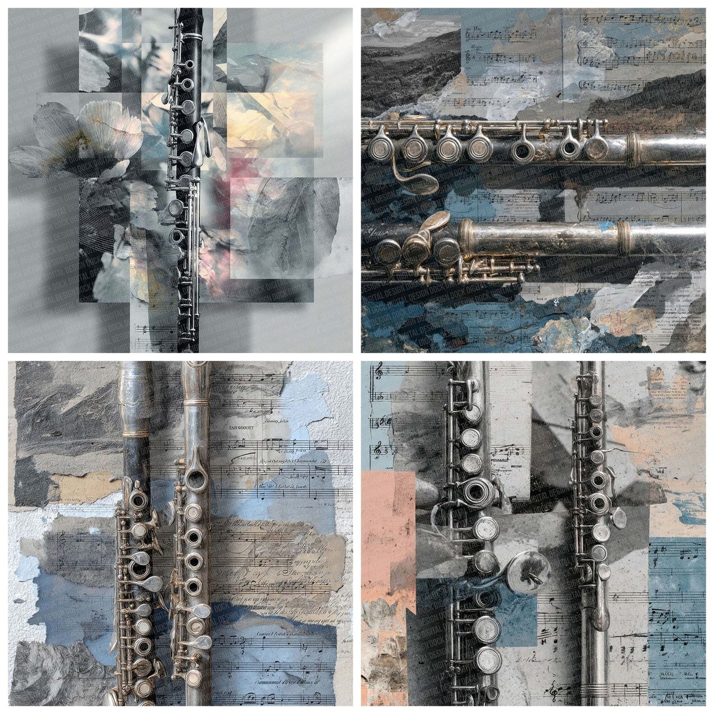 Flute Woodwind Moodboard Digital Paper Pack (DDD001742)