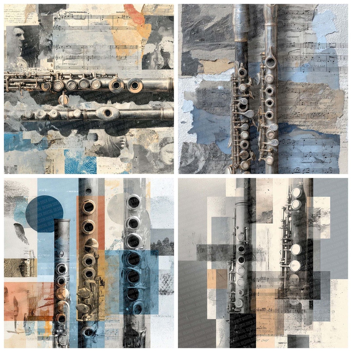 Flute Woodwind Moodboard Digital Paper Pack (DDD001742)