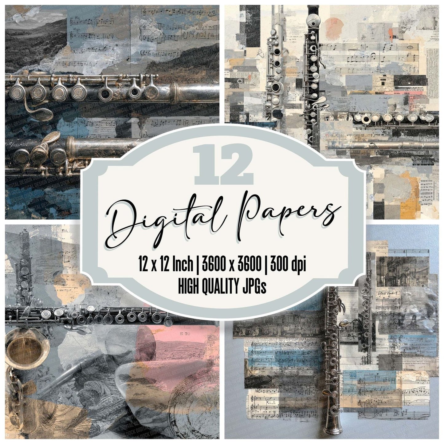 Flute Woodwind Moodboard Digital Paper Pack (DDD001742)