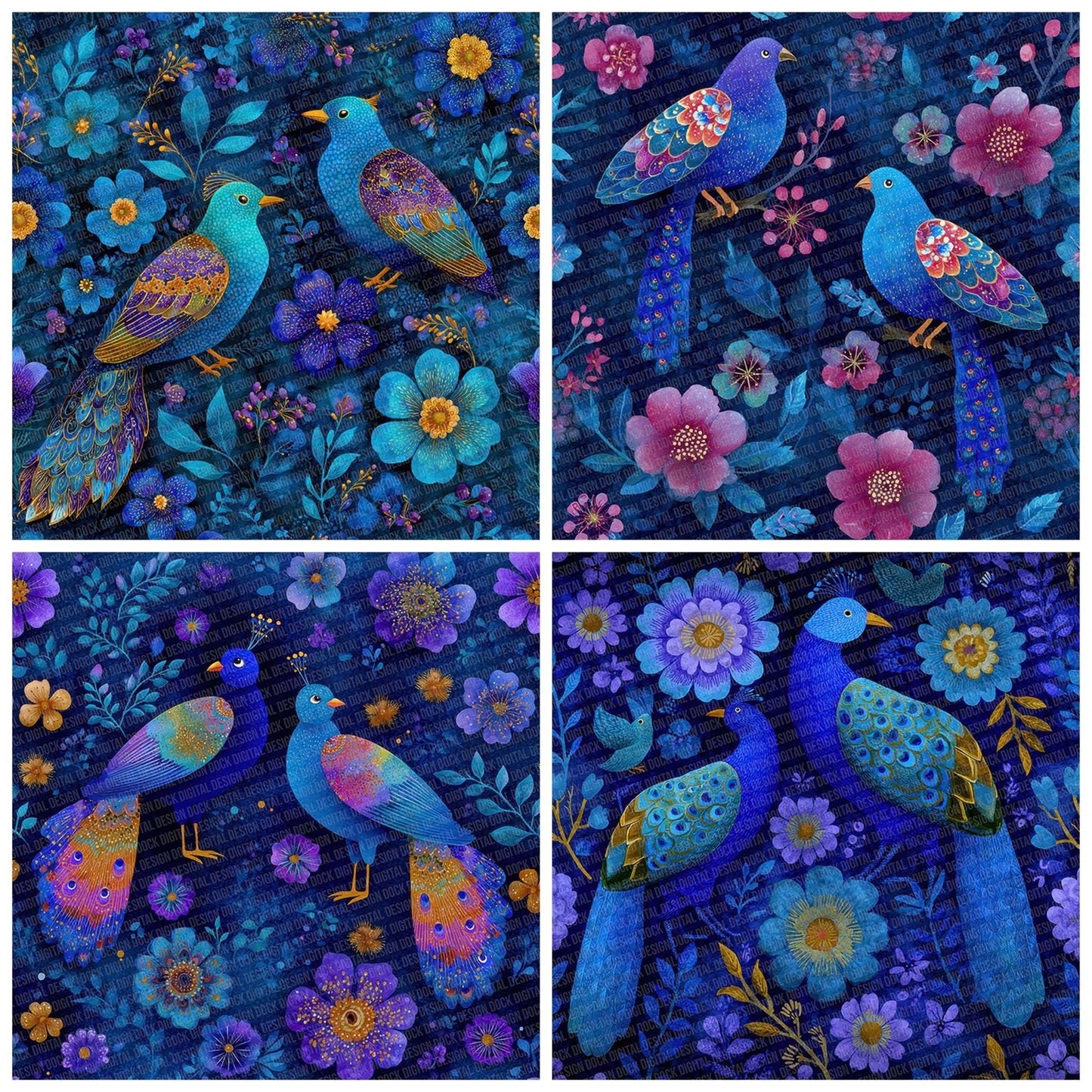 Folk Art Bird Bloom Digital Paper Pack (DDD001752)