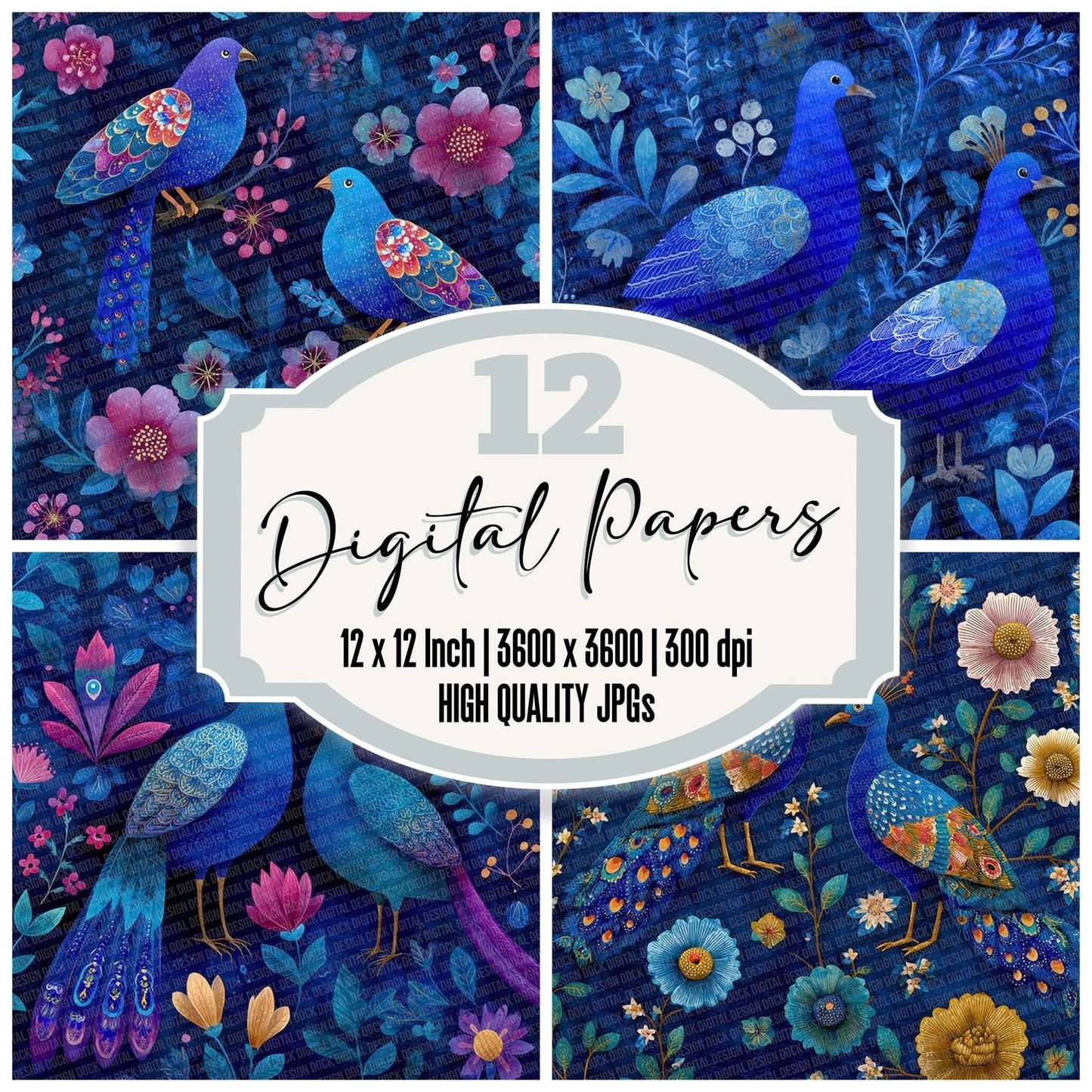 Folk Art Bird Bloom Digital Paper Pack (DDD001752)