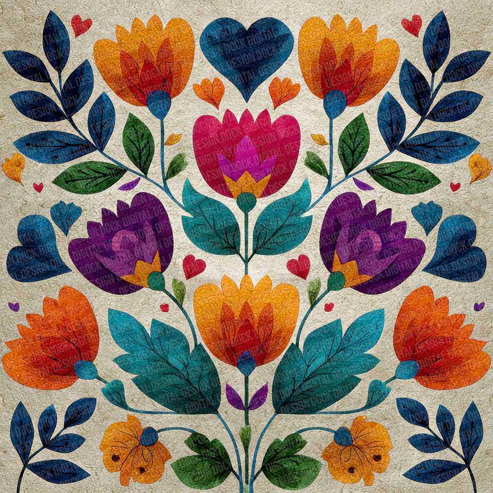 Folk Art Floral Heart Digital Paper Pack (DDD001753)