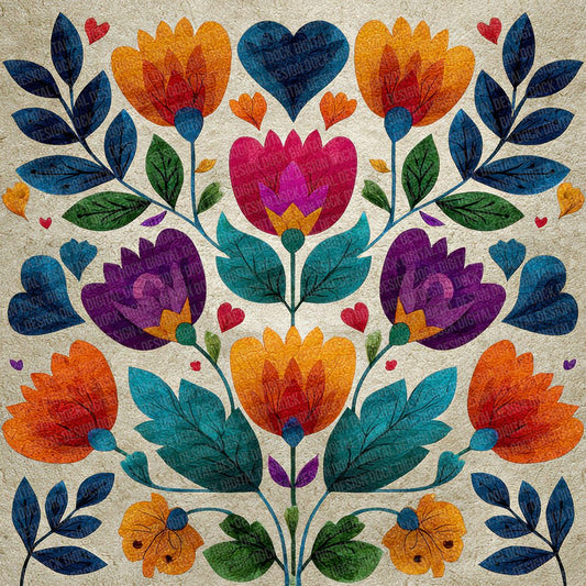 Folk Art Floral Heart Digital Paper Pack (DDD001753)