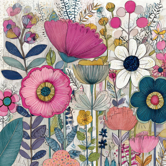 Folk Art Floral Watercolour Background Digital Paper Pack (DDD007835)
