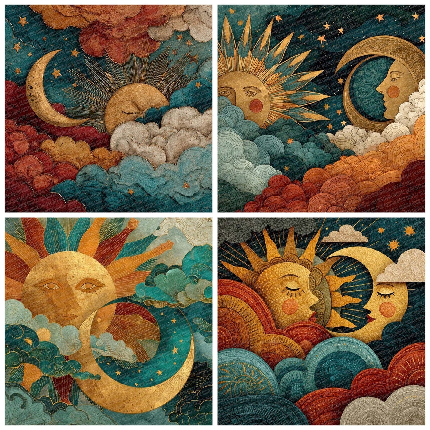 Folk Art Sun Moon Digital Paper Pack (DDD001754)