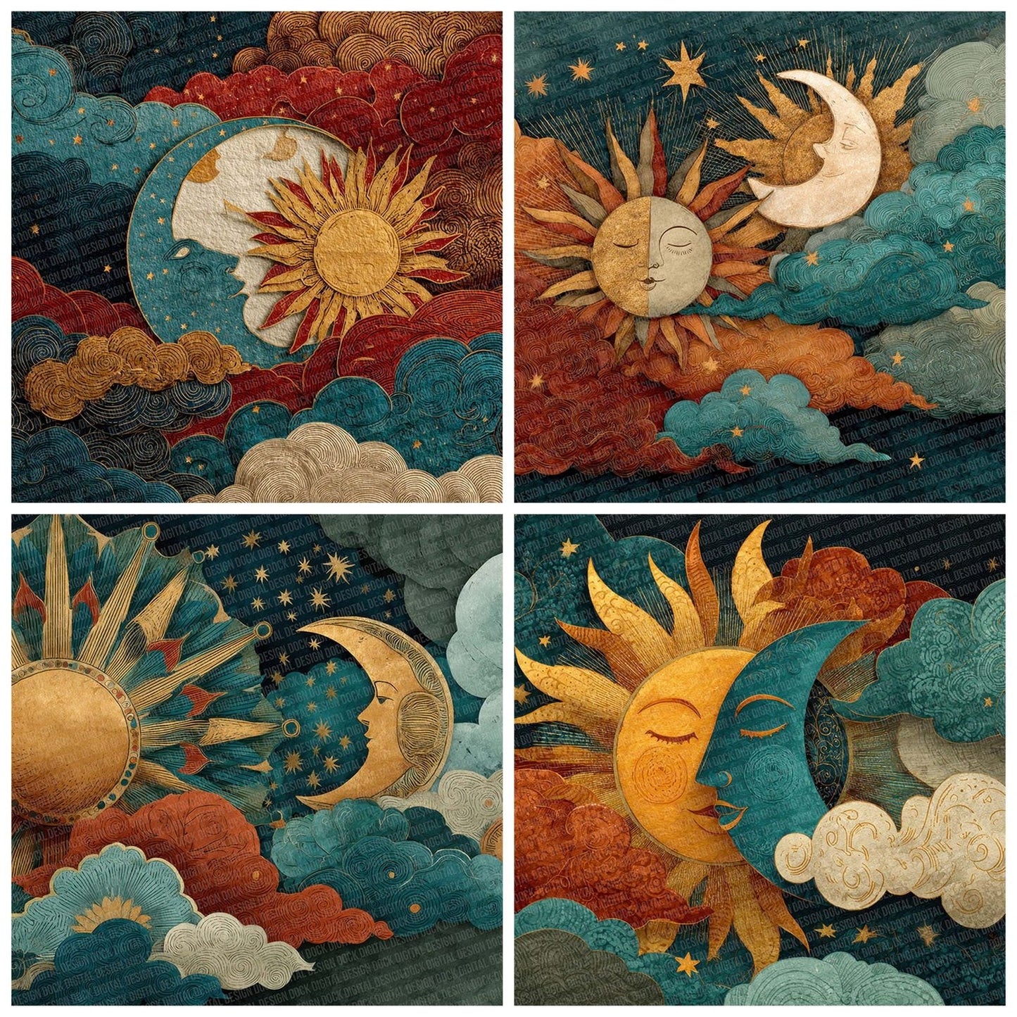 Folk Art Sun Moon Digital Paper Pack (DDD001754)