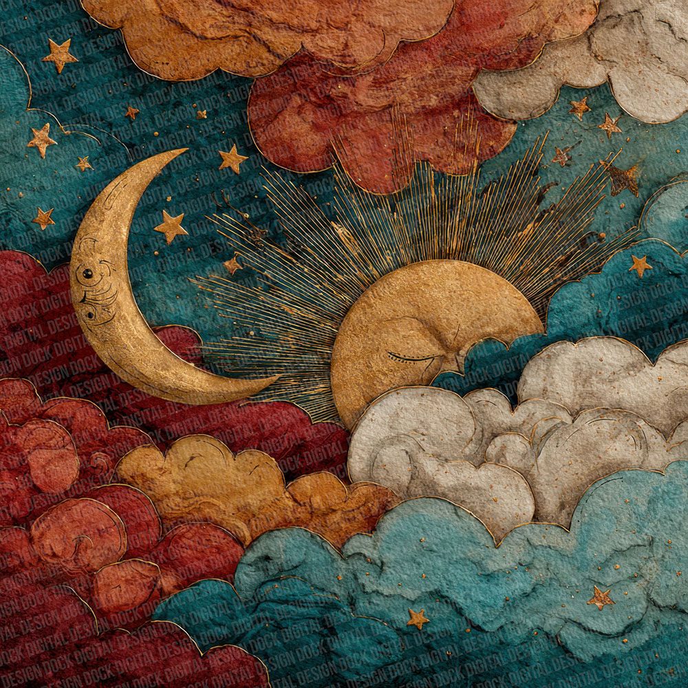 Folk Art Sun Moon Digital Paper Pack (DDD001754)