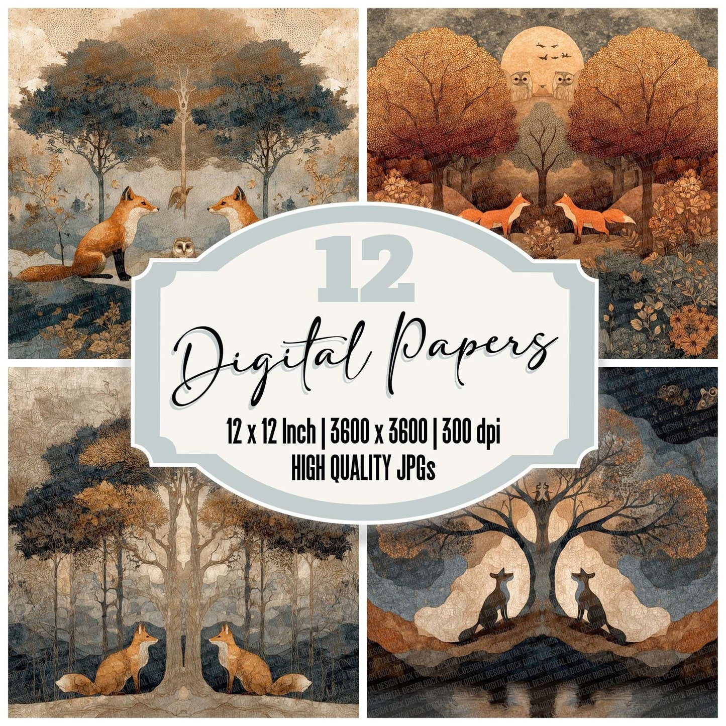 Folk Art Woodland Fox Digital Paper Pack (DDD001755)