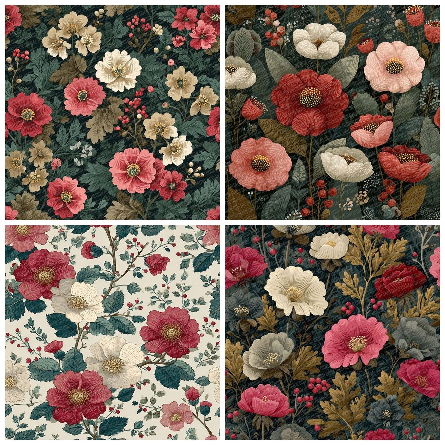 Folk Floral Pattern Digital Paper Pack (DDD001759)