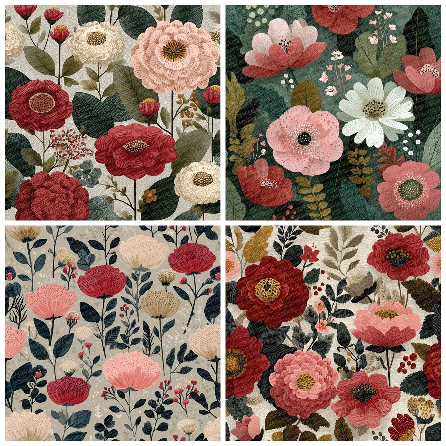 Folk Floral Pattern Digital Paper Pack (DDD001759)