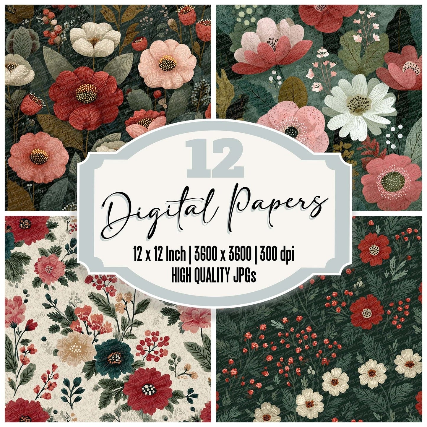 Folk Floral Pattern Digital Paper Pack (DDD001759)
