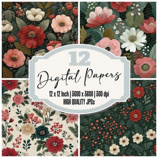 Folk Floral Pattern Digital Paper Pack (DDD001759)