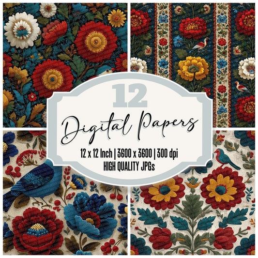 Folk Floral Rustic Digital Paper Pack (DDD001760)