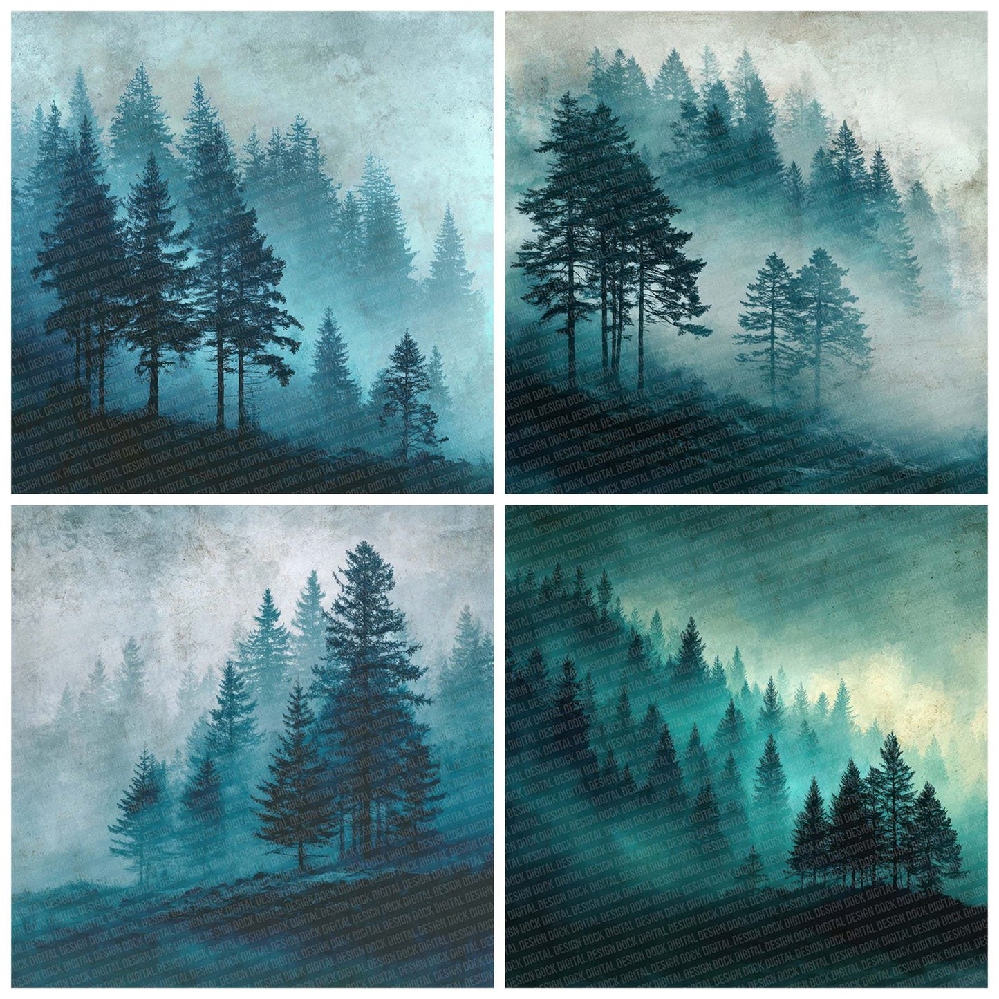Forest Mist Silhouette Digital Paper Pack (DDD001775)