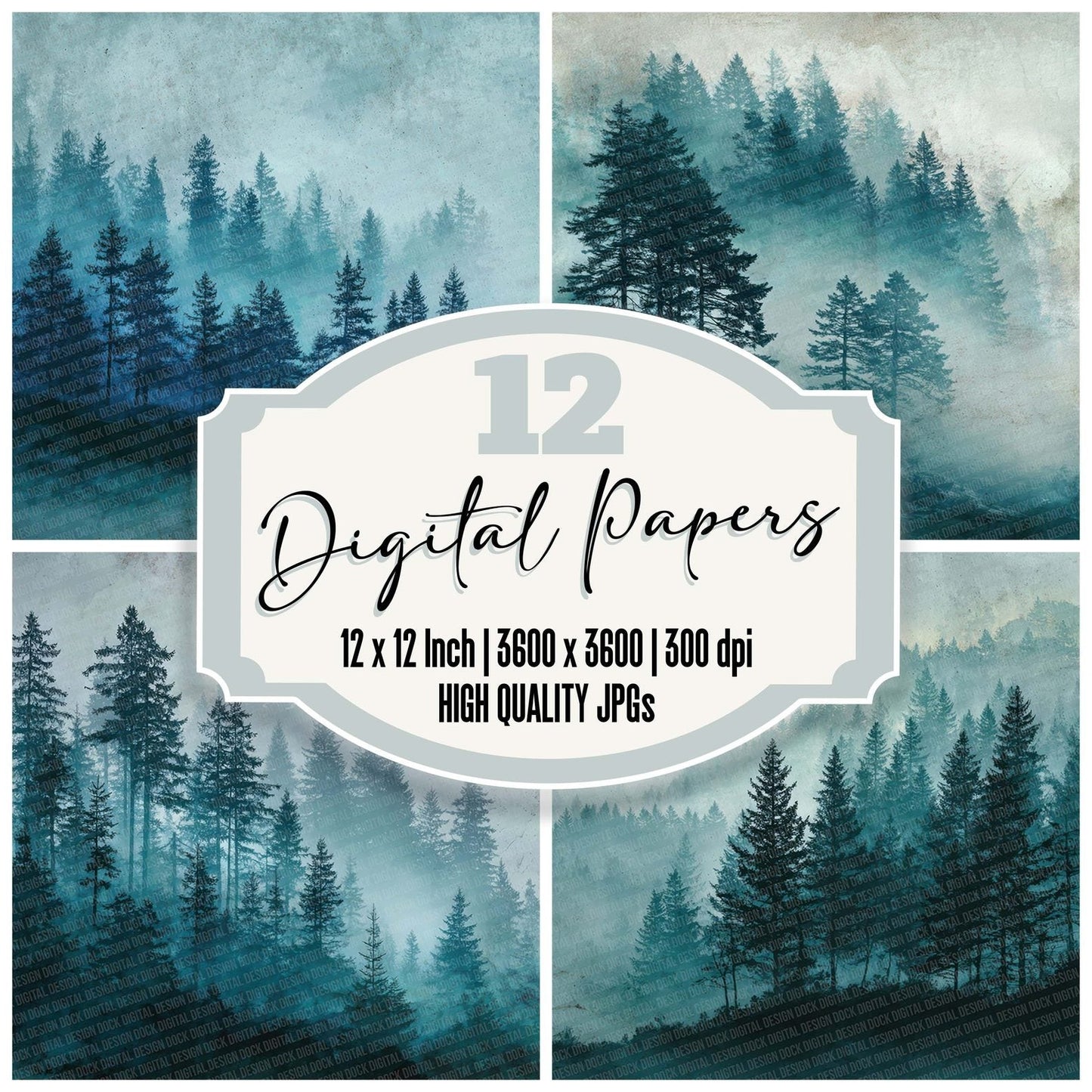 Forest Mist Silhouette Digital Paper Pack (DDD001775)