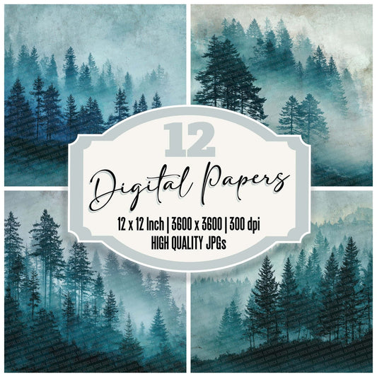 Forest Mist Silhouette Digital Paper Pack (DDD001775)