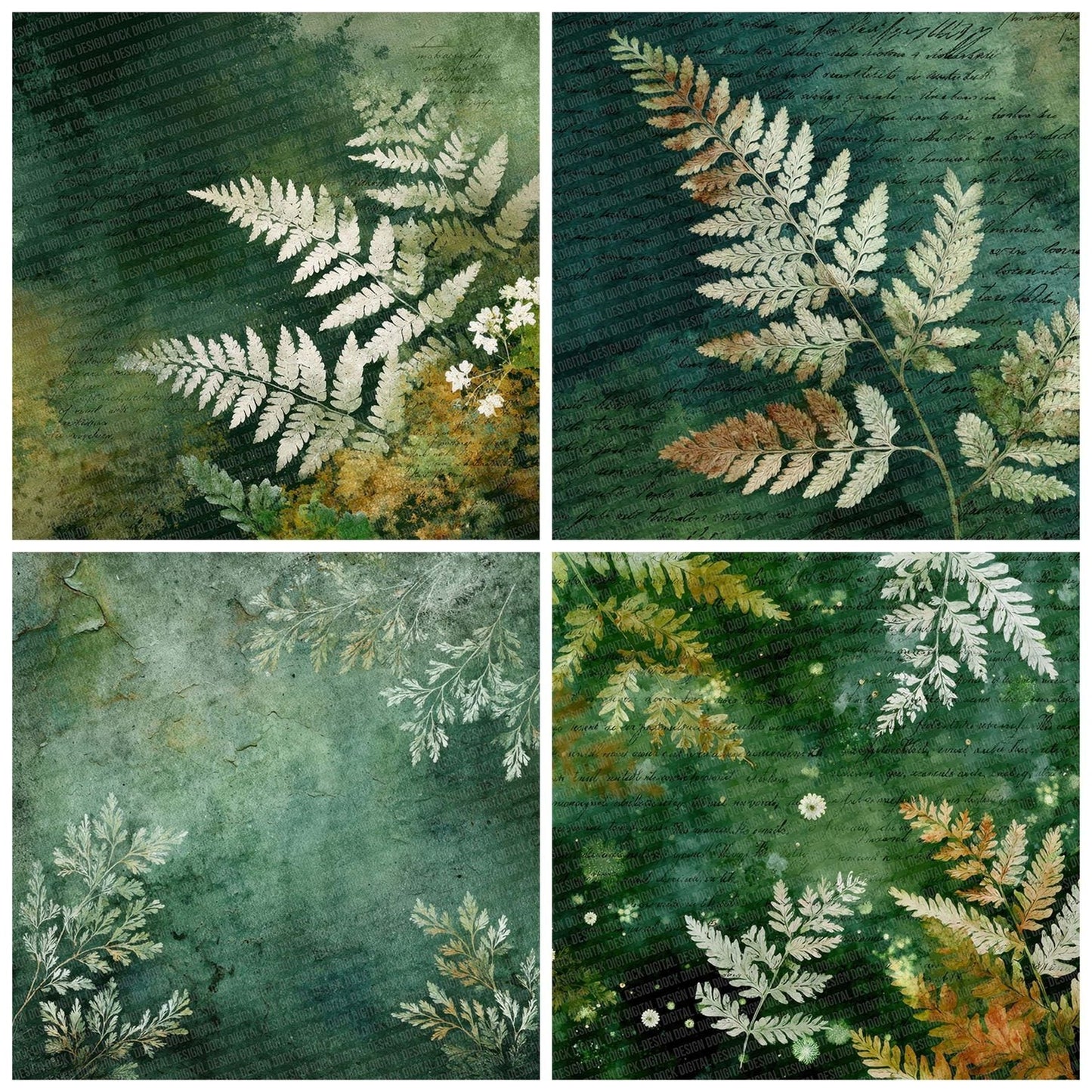 Forest Moss Watercolour Wash Floral Digital Paper Pack (DDD001776)