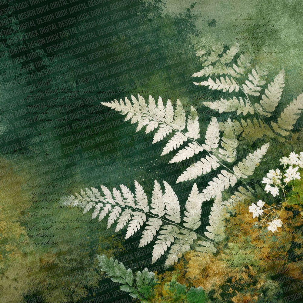 Forest Moss Watercolour Wash Floral Digital Paper Pack (DDD001776)
