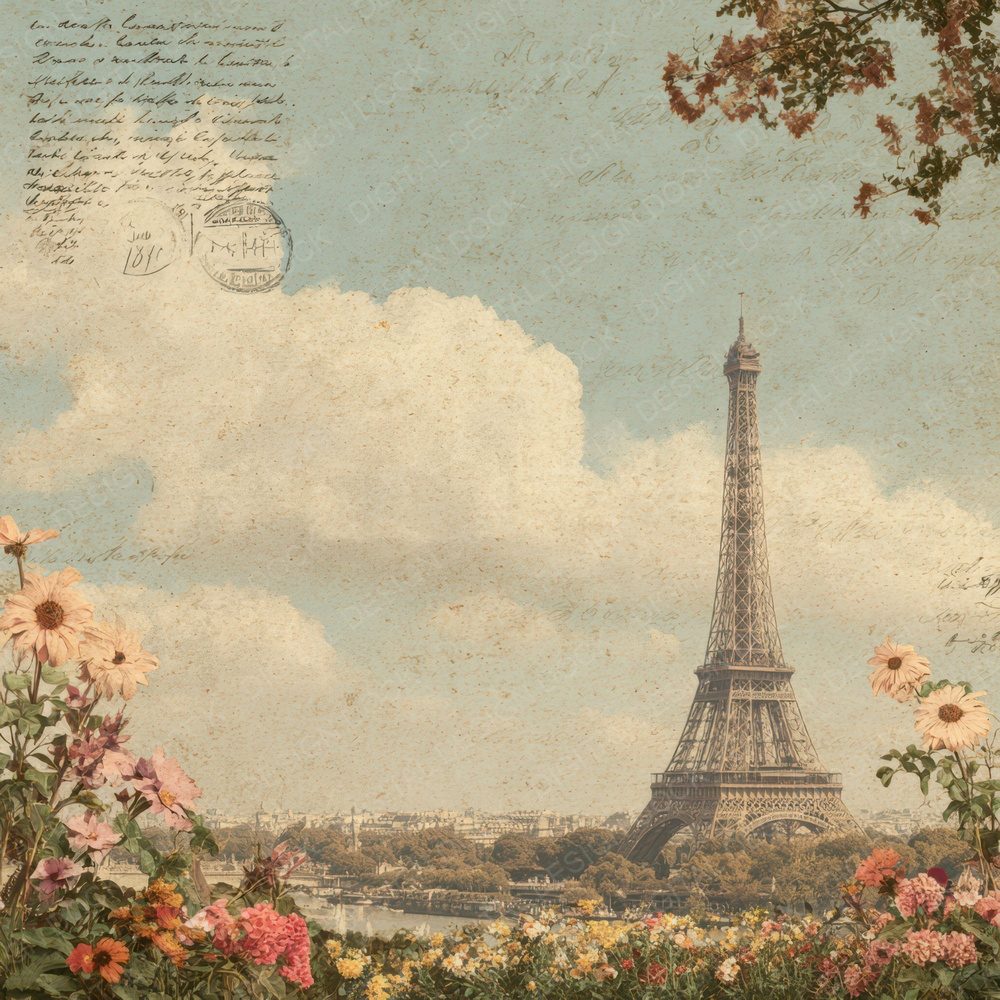 France Charm Paris Postcard Digital Paper Pack (DDD007772)